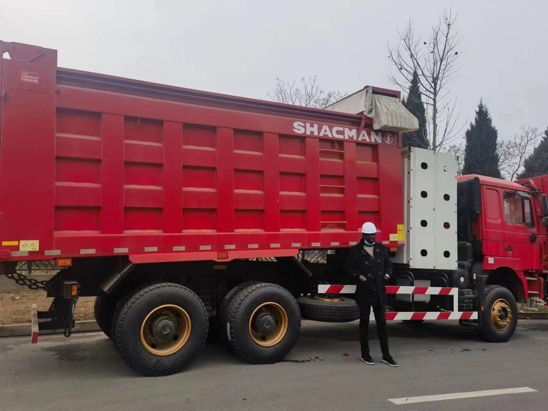 90 टन भारी डंप ट्रक 6x4 SHACMAN सीएनजी डंप ट्रक लाल F3000 6x4 380 यूरोवी